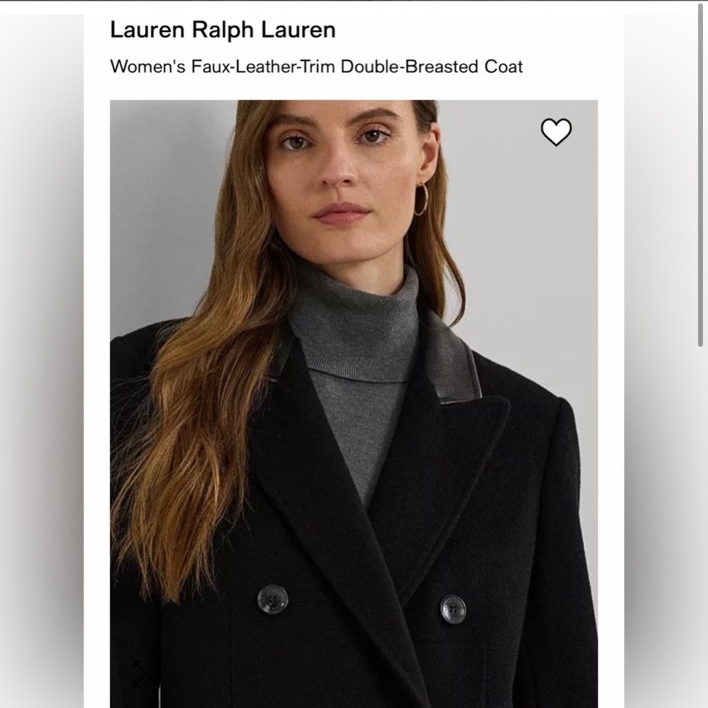 Lauren Ralph Lauren Double-Breasted Coat 14 | Faux-Leather Trim Wool Blend - Picture 8 of 14